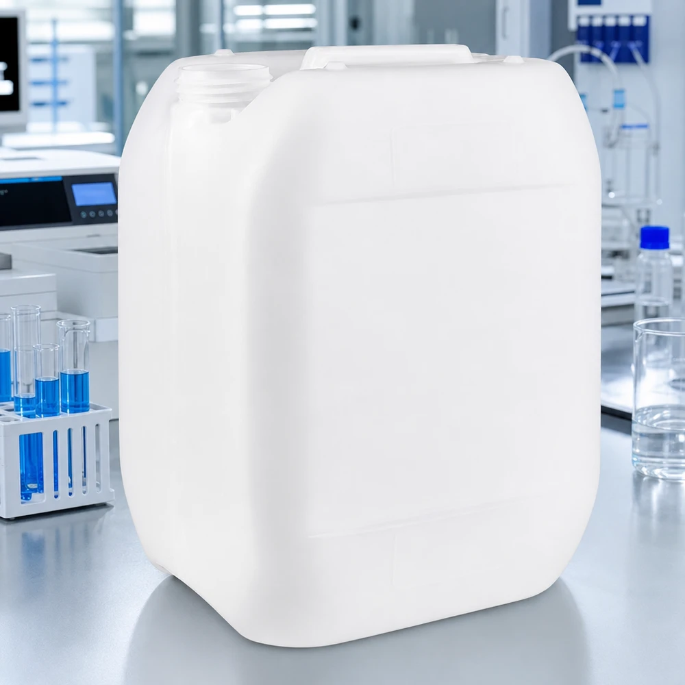 Jerrican de 10 litres sans bouchon Bidon rectangulaire de 10 litres sans bouchon, en plastique blanc, destiné aux laboratoires et à l'industrie