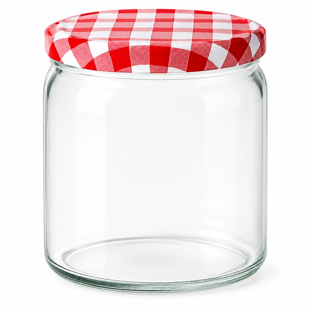 408ml Verre rond avec couvercle BasicSeal rouge/blanc UNiTWIST Pot rond 408ml vide avec couvercle BasicSeal rouge à carreaux Pot de confiture Homologation UN