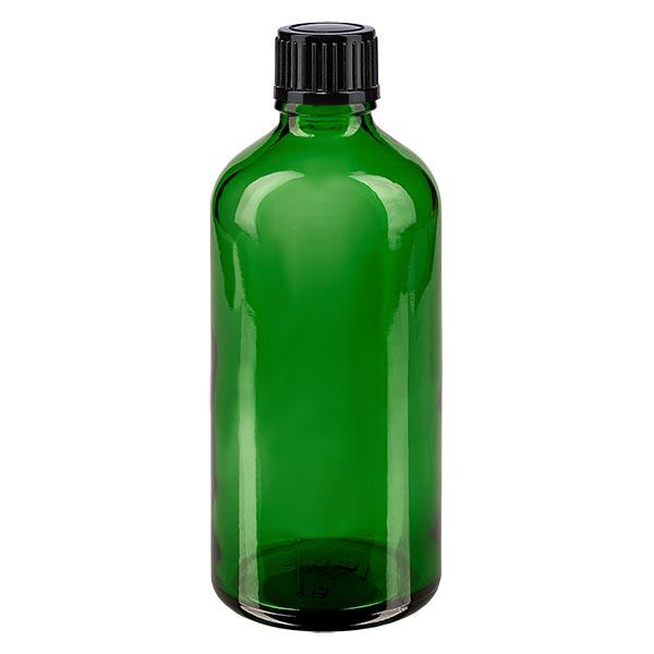 Flacon à pharmacie vert 100ml bouchon à vis noir standard