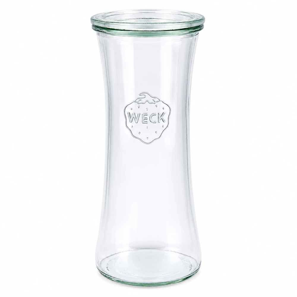 WECK Pot de délicatesse 700ml avec couvercle en verre RR80 - pot de conserve vide avec logo sur fond blanc