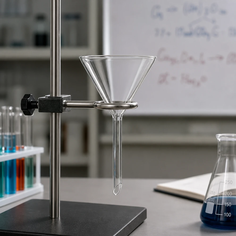 Entonnoir de laboratoire transparent en matériau robuste à base de chaux et de soude avec ouverture de 60 mm pour les expériences chimiques