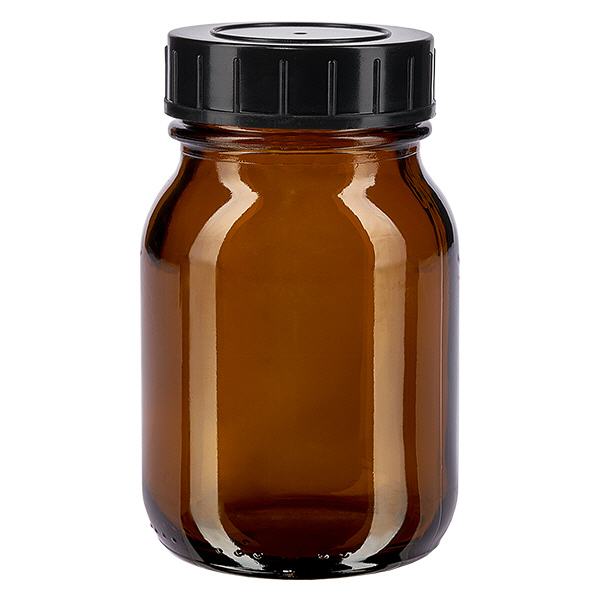 Flacon à col large 75ml en verre brun avec bouchon vissé Bouteille à col large de 75 ml en verre brun avec bouchon à vis noir pour une protection sûre du contenu