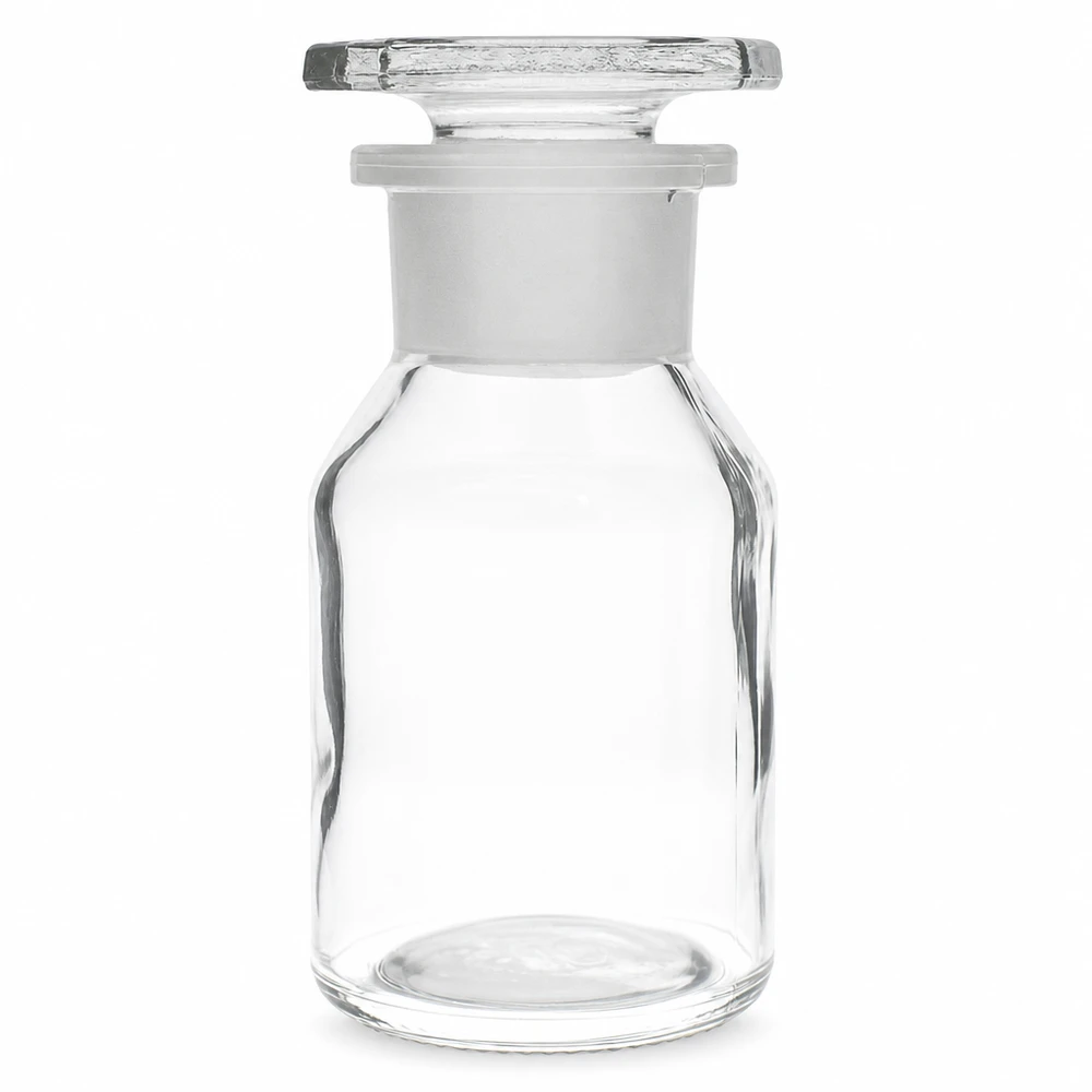 Flacon à col large et à paroi raide, 50 ml, transparent, avec bouchon en verre taillé, pour produits chimiques de laboratoire