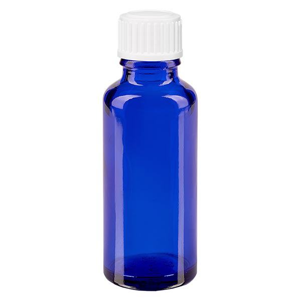 Flacon de pharmacie bleu 30ml bouchon compte-gouttes blanc 0.8mm std