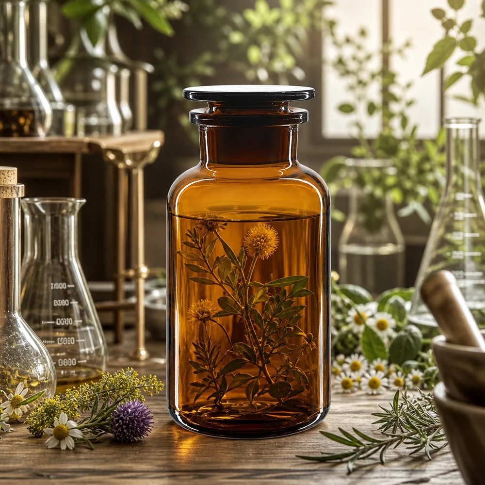 Flacon de pharmacie brun de 500 ml à col large, muni d'un bouchon en verre, destiné aux applications de laboratoire