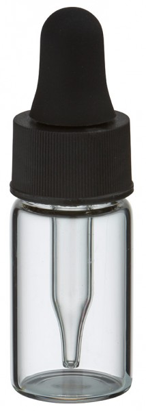 Mini flacon transparent de 3 ml, avec pipette compte-gouttes PL28 noire Mini flacon transparent de 3 ml, avec pipette compte-gouttes PL28 noire