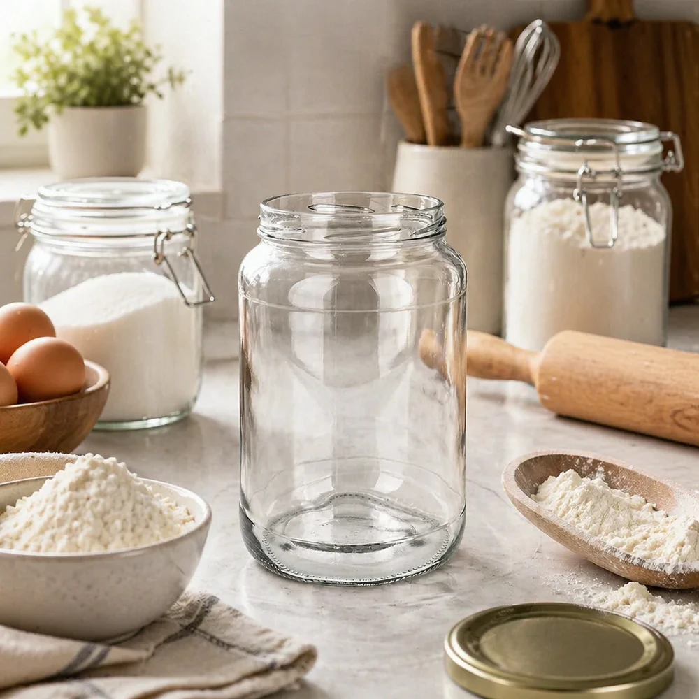 1700ml Verre rond sans couvercle (TO100) UNiTWIST UNiTWIST Runda1700 Verre renversé 1700ml TO100 dans une cuisine moderne pour cuire avec de la farine Œufs Rouleau à pâtisserie Ustensiles de cuisine