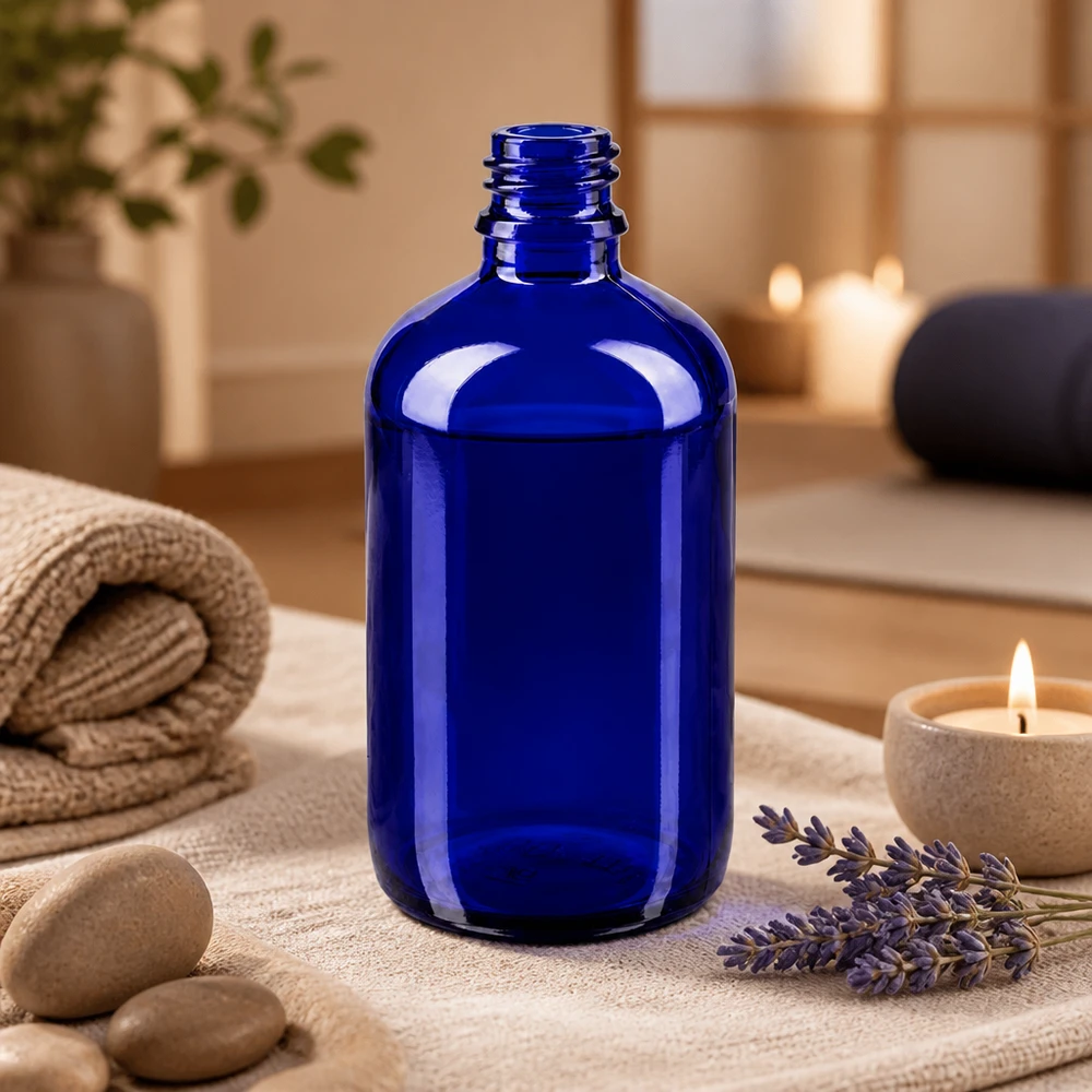 Flacon compte-gouttes 100 ml DIN18 - verre bleu Bouteille de pharmacie pratique de 100 ml en verre solide pour les besoins thérapeutiques quotidiens
