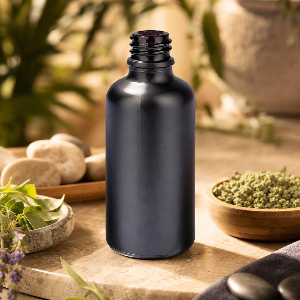 50ml flacon à pharmacie BlackLine UT18/50 UNiTWIST Flacon de 50ml BlackLine UT18/50 UNiTWIST avec protection UV pour les huiles essentielles sensibles à la lumière