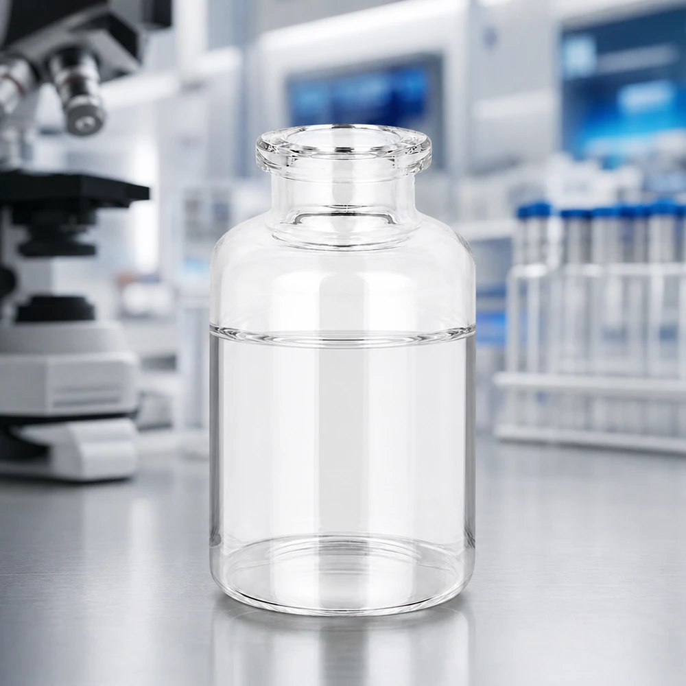 Flacon pour solution injectable, 20 ml en verre clair Zylindrische Klarglasflasche 20ml mit konischem Halsübergang für Injektionspräparate steril