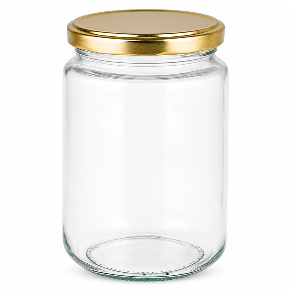 382ml Verre rond avec couvercle BasicSeal or UNiTWIST Elegantes 382ml Rundglas mit goldenem Twist-off Deckel für Marmelade Honig und Konserven von Glas-Fabrik.de