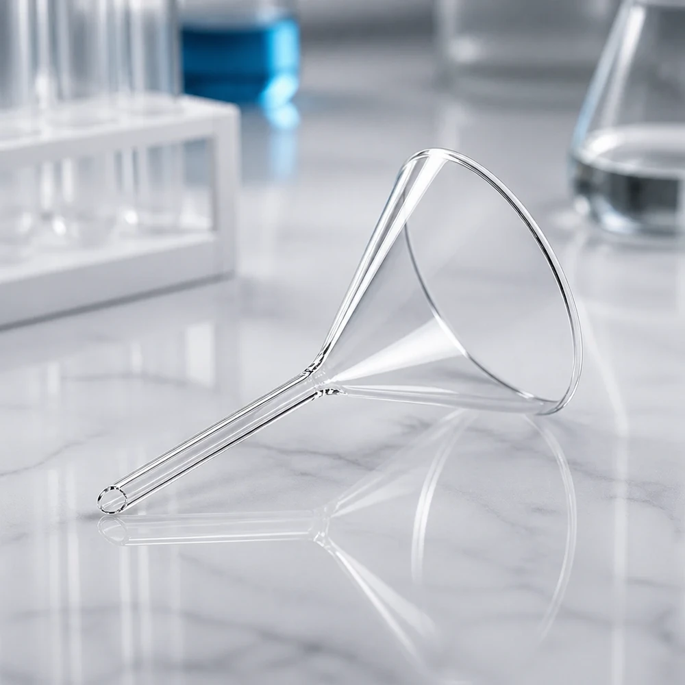 Entonnoir Ø 100mm - verre borosilicate 3.3 - angle 60° Entonnoir en verre transparent 100mm style court pour les travaux de laboratoire professionnels et les processus de filtration