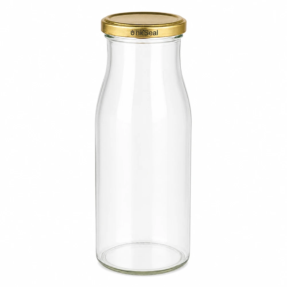 150ml Bouteille avec couvercle BioSeal or UNiTWIST UNiTWIST Bouteille en verre 150ml avec couvercle TO43 BioSeal doré verre transparent bouchon à visser