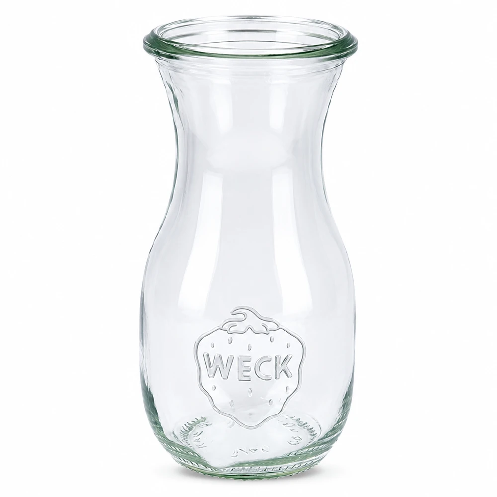 Bouteille à jus de 290 ml WECK RR60 en verre transparent avec logo gravé et large ouverture pour les jus et les boissons