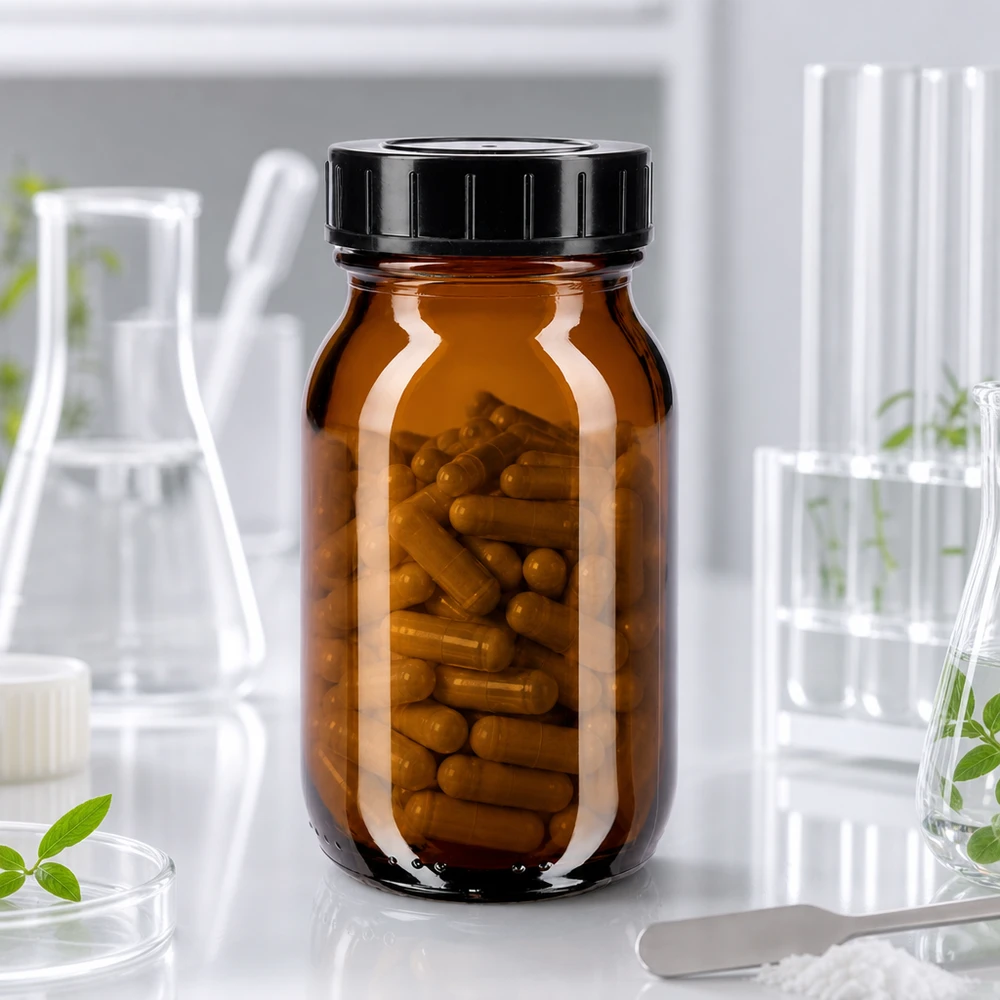 Bocal à col large en verre ambré 100 ml + couvercle à vis Bouteille en verre à col large de 100ml en marron avec une large ouverture pour un remplissage facile