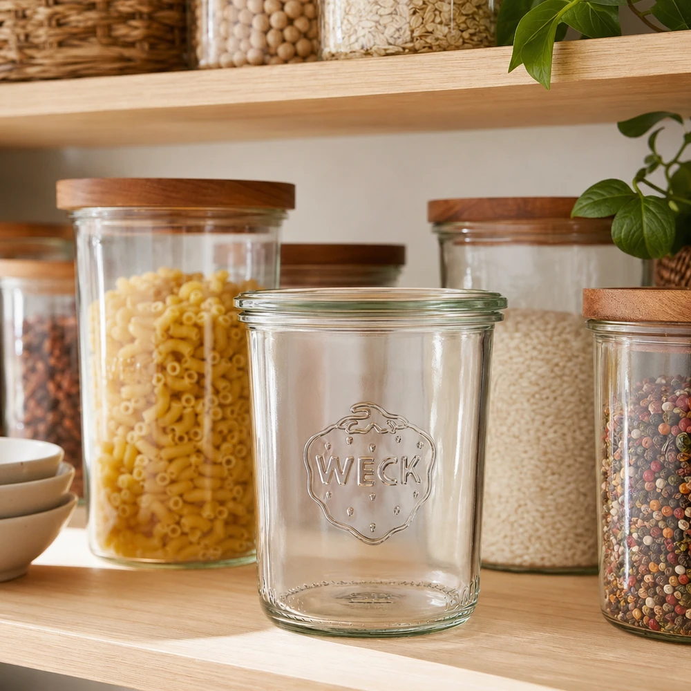 160ml bocal conique WECK RR60 WECK Pot renversé 160ml RR60 vide dans Pantry avec bocaux remplis pour la conservation des aliments