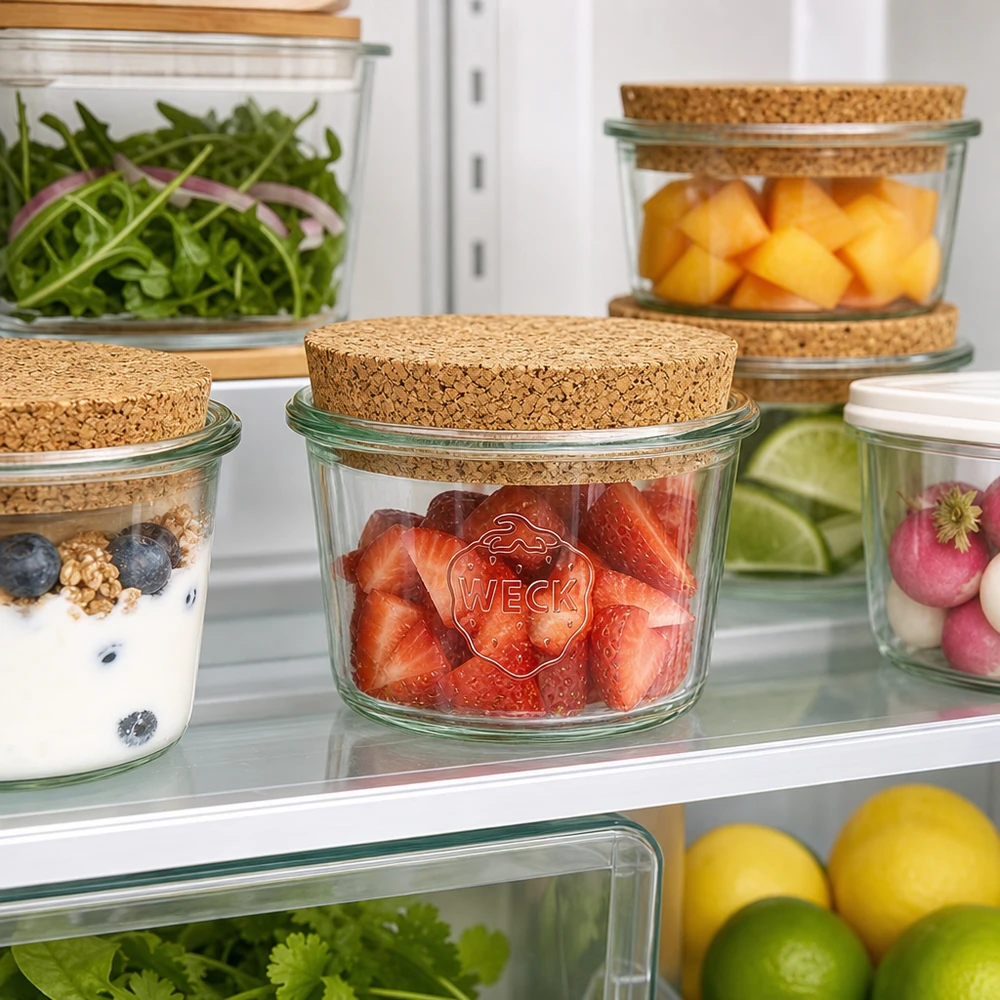 35ml bocal conique WECK RR40 avec bouchon nature WECK Pot renversé RR40 35ml avec bouchon pour la conservation des aliments dans le réfrigérateur à côté des fruits et légumes