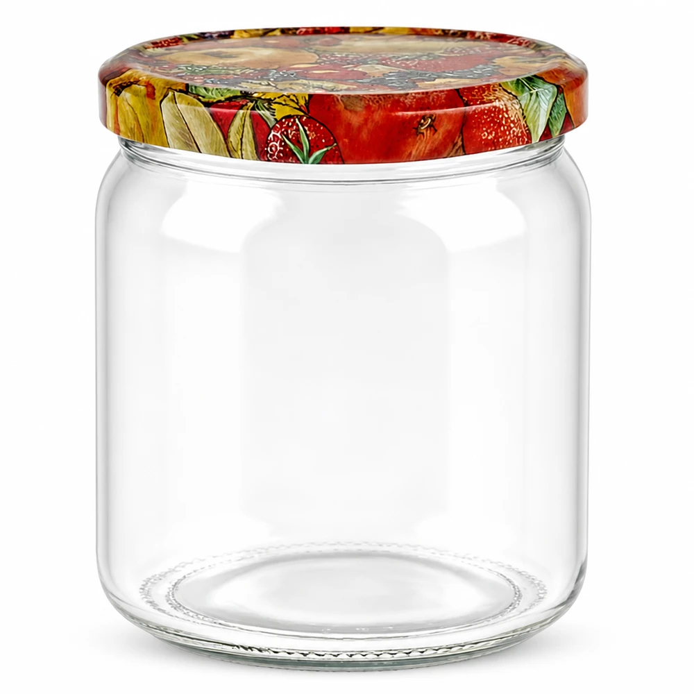 408ml Rundglas mit Twist-Off Deckel Obst-Dekor für Marmelade Konfitüre Einmachen leer transparent