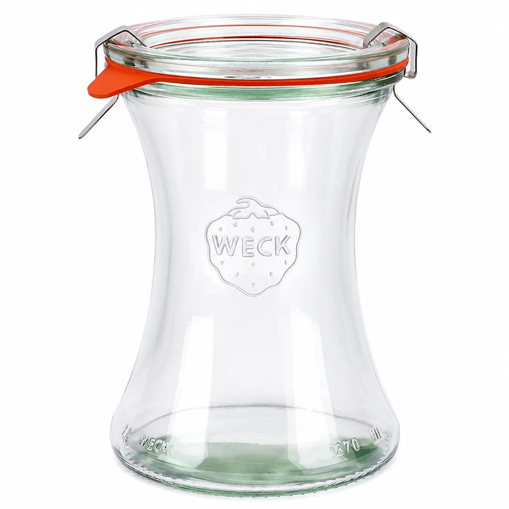 Bocal en verre de 370 ml, modèle WECK RR80 complet WECK Pot à délicatesse 370ml RR80 avec couvercle en verre Anneau en caoutchouc et pinces set complet pour la mise en conserve