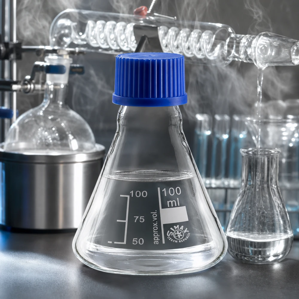 Fiole erlenmeyer professionnelle 100ml pour la synthèse et l'analyse avec bouchon sécurisé