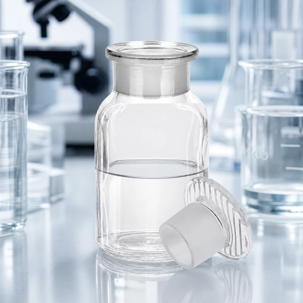 Flacon à épaulement arrondi de 100 ml à col large, muni d'un bouchon en verre, pour un stockage en toute sécurité des échantillons de laboratoire