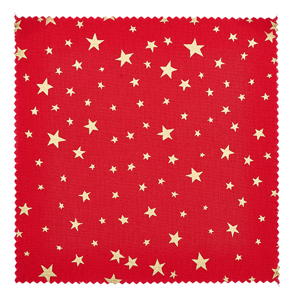 Couvercle en tissu étoiles rouge 120x120mm carré Couvre-bijoux en tissu rouge avec motif étoiles dorées Gros plan 12cm carré Détails