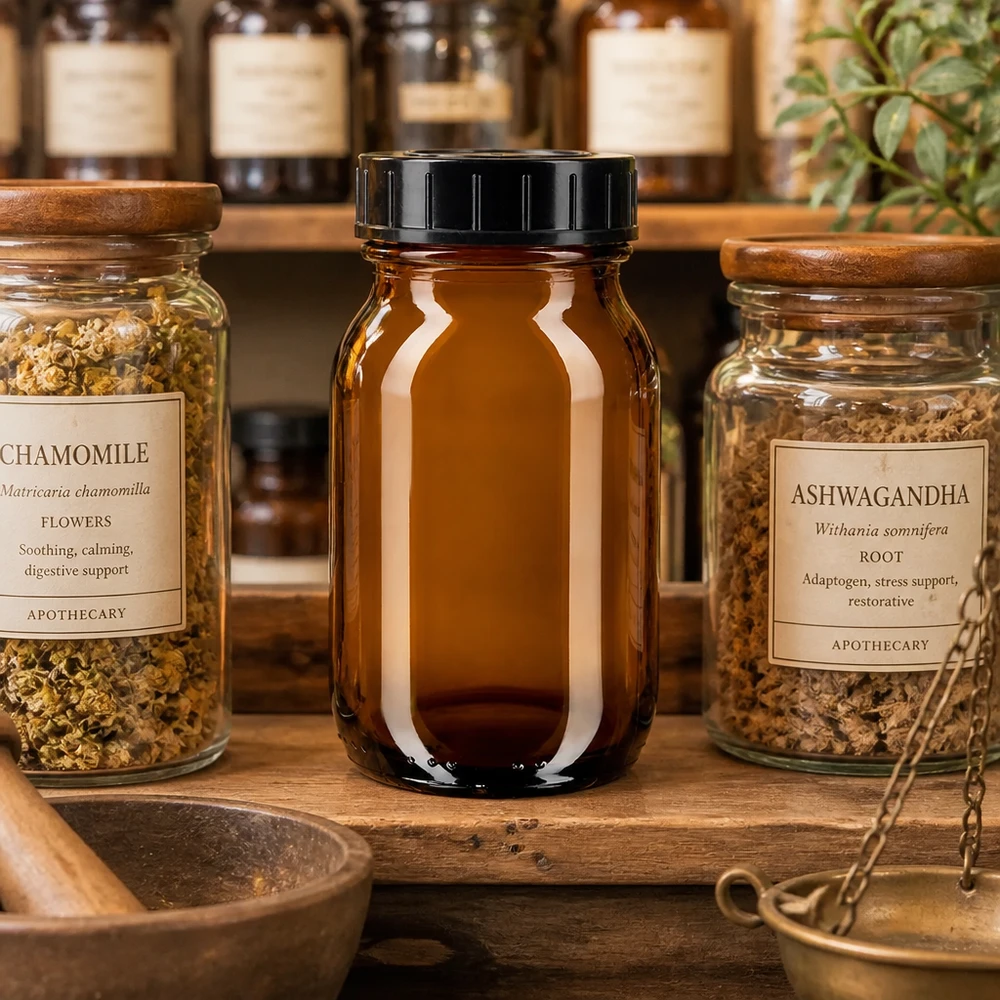 Bocal à col large en verre ambré 100 ml + couvercle à vis Pot à vis de 100ml en verre brun de haute qualité idéal pour les herbes et les épices