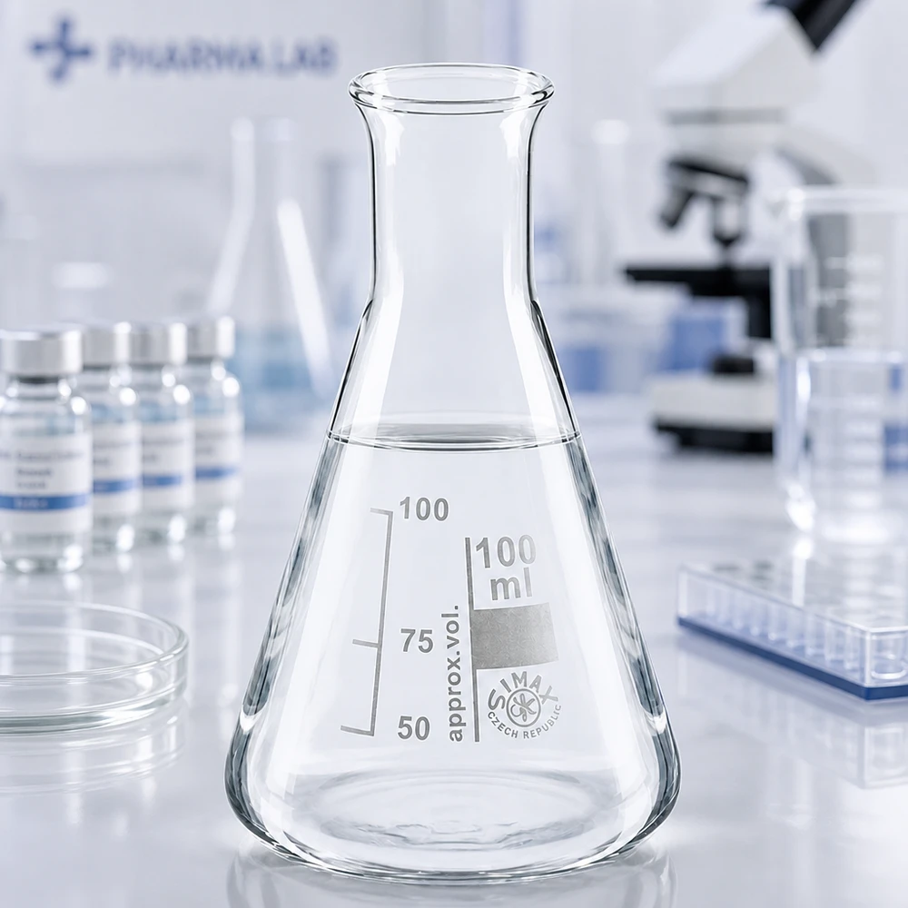Erlenmeyer compact de 100ml avec col étroit idéal pour les petites quantités d'échantillons