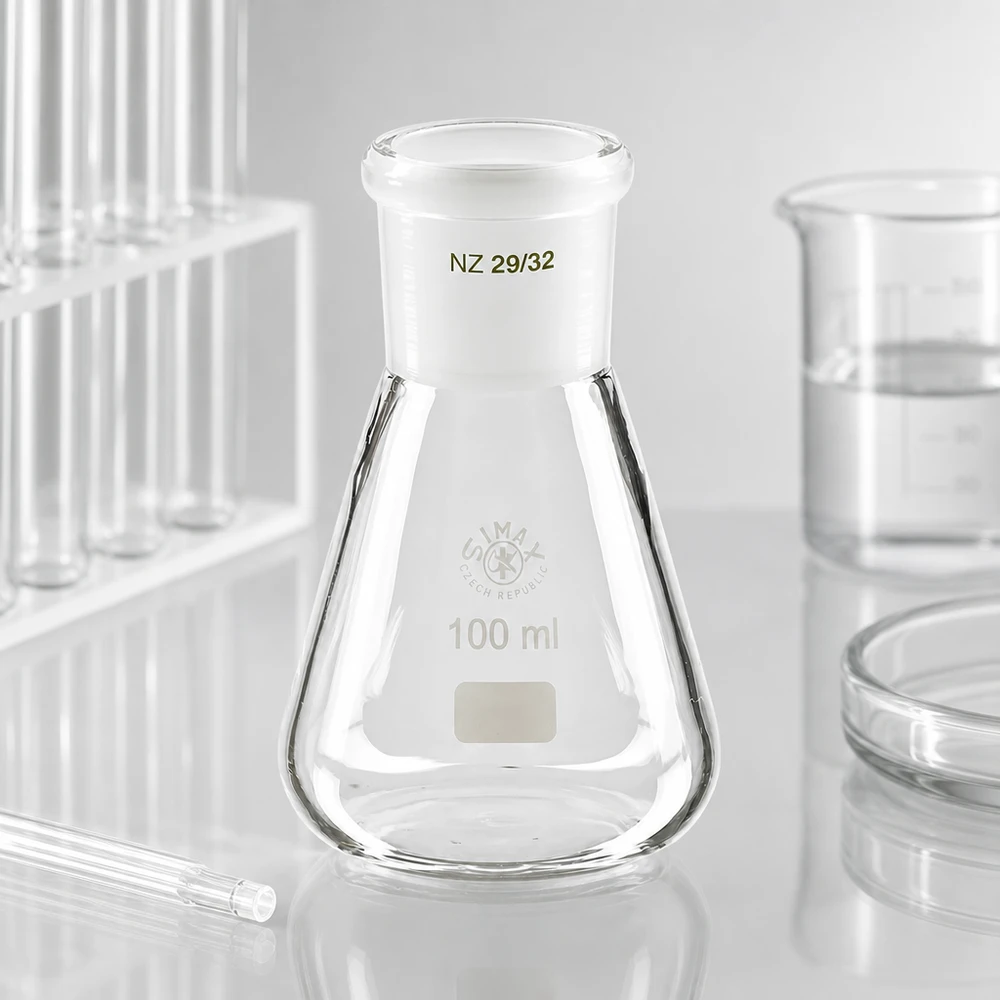 Erlenmeyer 100 ml col large, verre borosilicate avec rodage normalisé 29/32