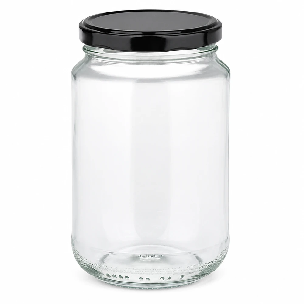 375ml bocal rond avec couvercle noir BasicSeal UN fermeture vide transparent bocal à conserves bocal à provisions