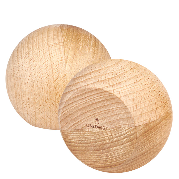 Sphère en bois UNiTWIST en hêtre pour bocaux WECK RR80 - deux sphères en bois naturel avec veines visibles