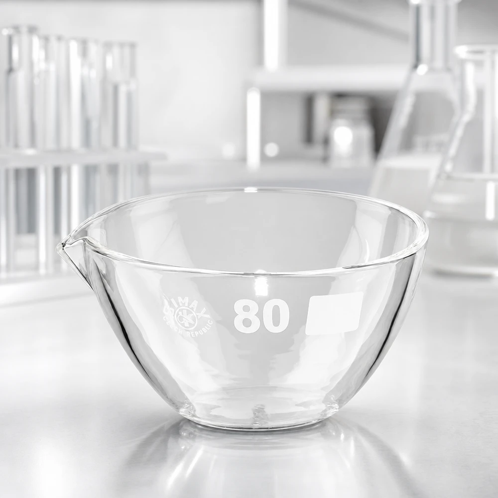 Capsule d’évaporation 90 ml en verre borosilicate, avec bec verseur Bol d'évaporation en borosilicate de 90 ml résistant au lave-vaisselle avec bec verseur pour un nettoyage et un entretien faciles