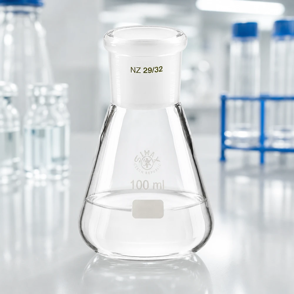 Erlenmeyer 100 ml col large, verre borosilicate avec rodage normalisé 29/32 Erlenmeyer 100 ml col large, verre borosilicate avec rodage normalisé 29/32