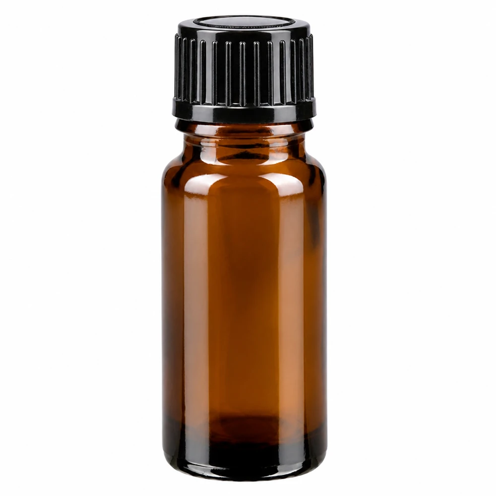 Flacon de pharmacie brun 10ml bouchon compte-gouttes 1mm noir standard Flacon de pharmacie brun de 10 ml en verre ambré avec bouchon compte-gouttes noir STD 1 mm