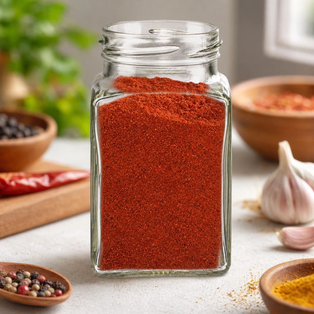 UNiTWIST Tetra260 pot 4 coins 260ml rempli de poudre de paprika rouge dans la cuisine avec des épices et de l'ail