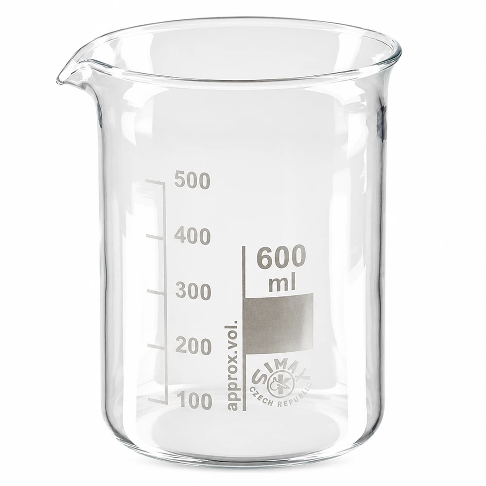 Bécher 600ml en verre borosilicaté forme basse avec bec verseur pour laboratoire et cuisine