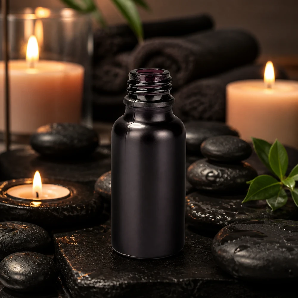 Flacon à pharmacie 20ml BlackLine UT18/20 UNiTWIST Flacon à pharmacie ergonomique 20ml BlackLine avec surface en verre noir antidérapante UT18/20