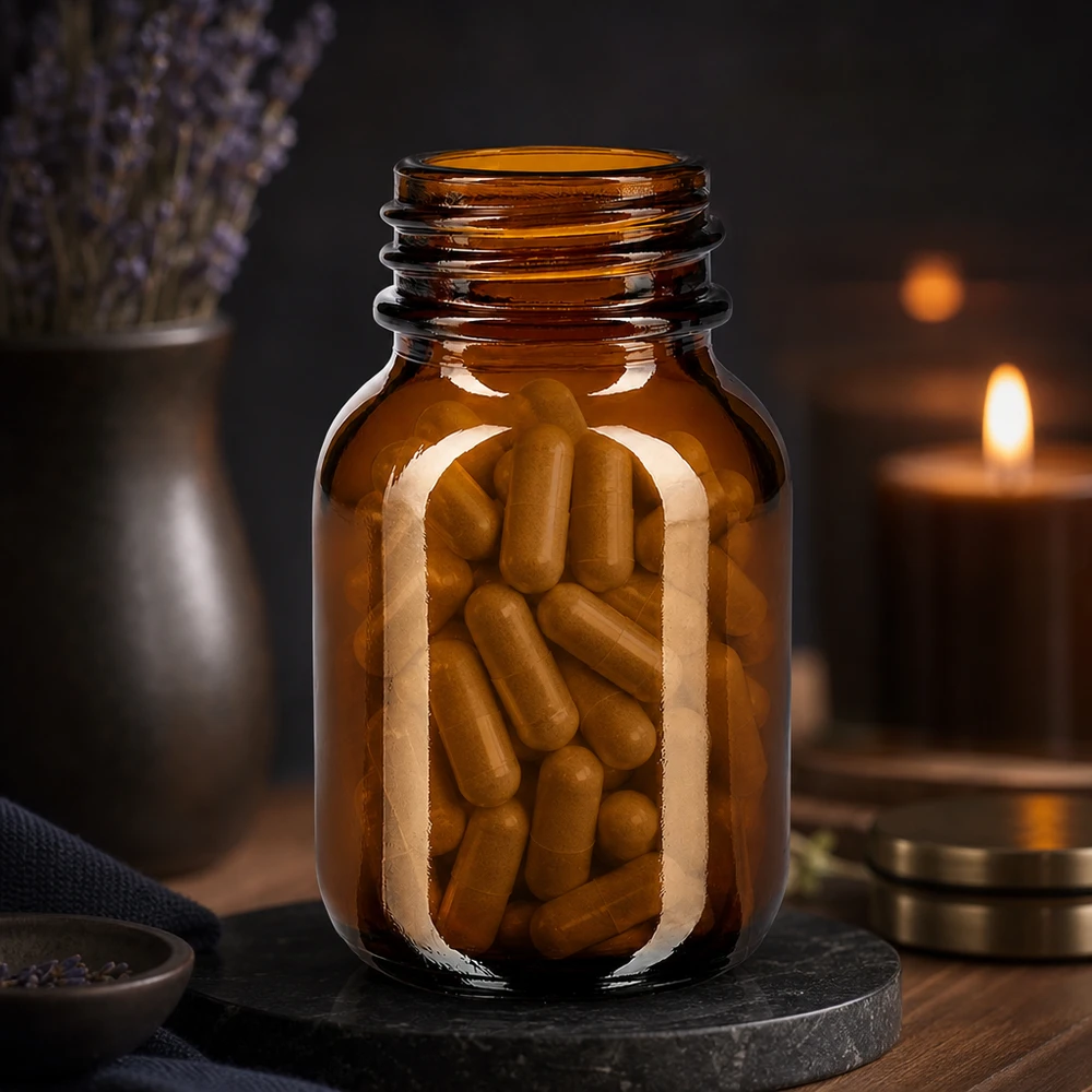 Bouteille à col large de 50 ml de haute qualité en verre brun robuste pour une conservation sûre des compléments alimentaires