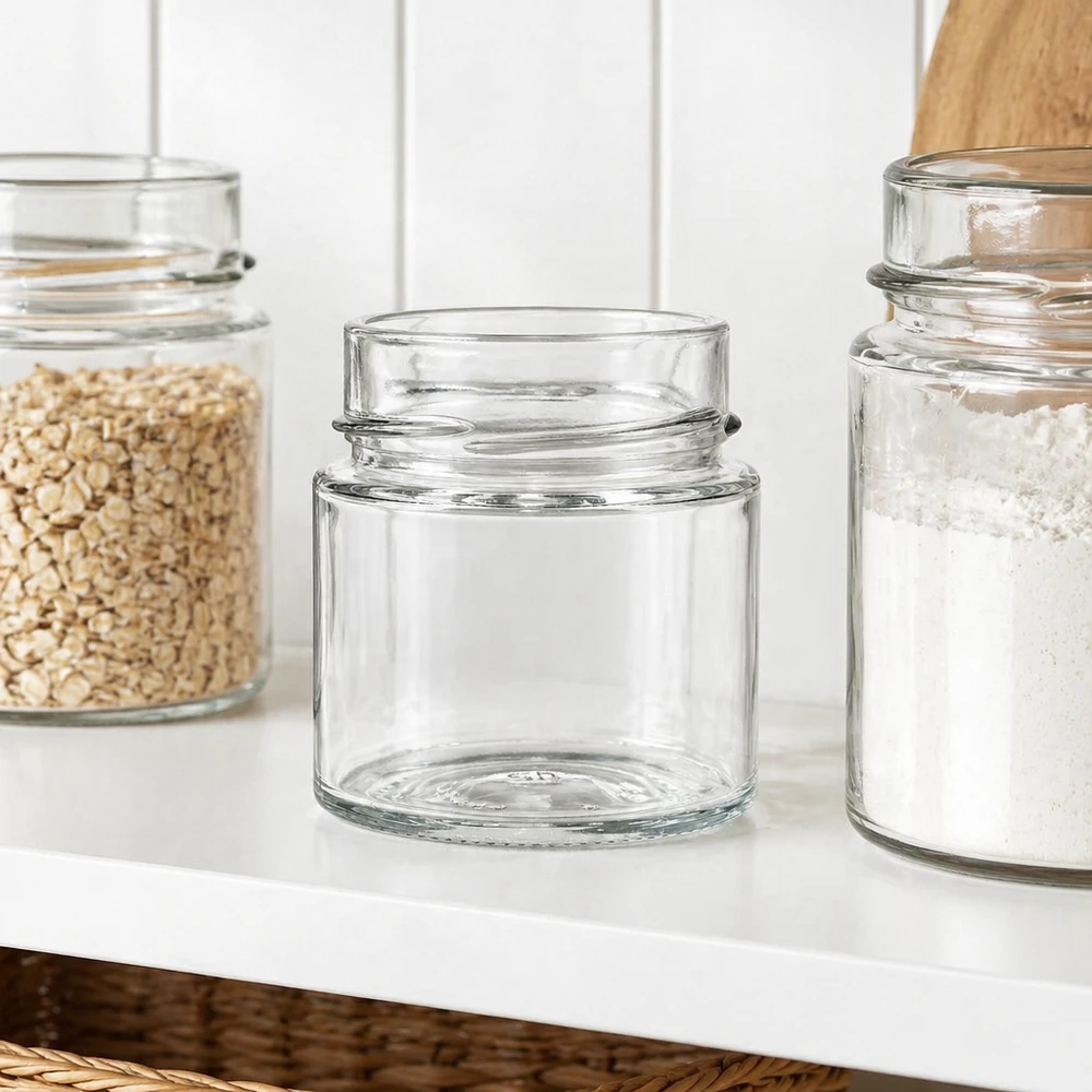 UNiTWIST Runda135 Verre rond 135ml TO58deep Récipient en verre vide pour la cuisine Rangement à côté des bocaux à provisions remplis