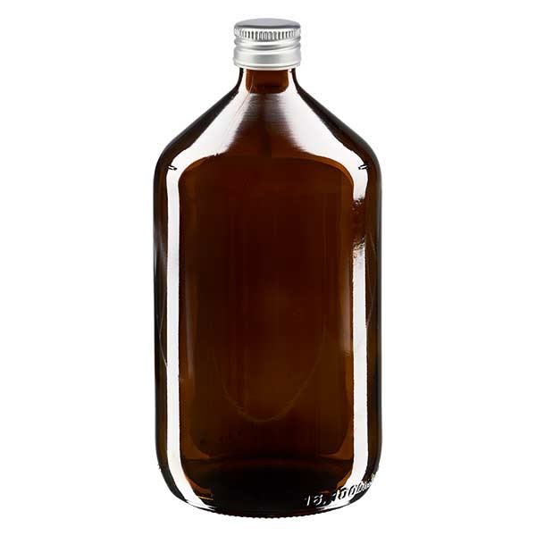 Flacon médical de 1000ml brun avec bouchon en aluminium argenté Flacon médical de 1000ml brun avec bouchon en aluminium argenté