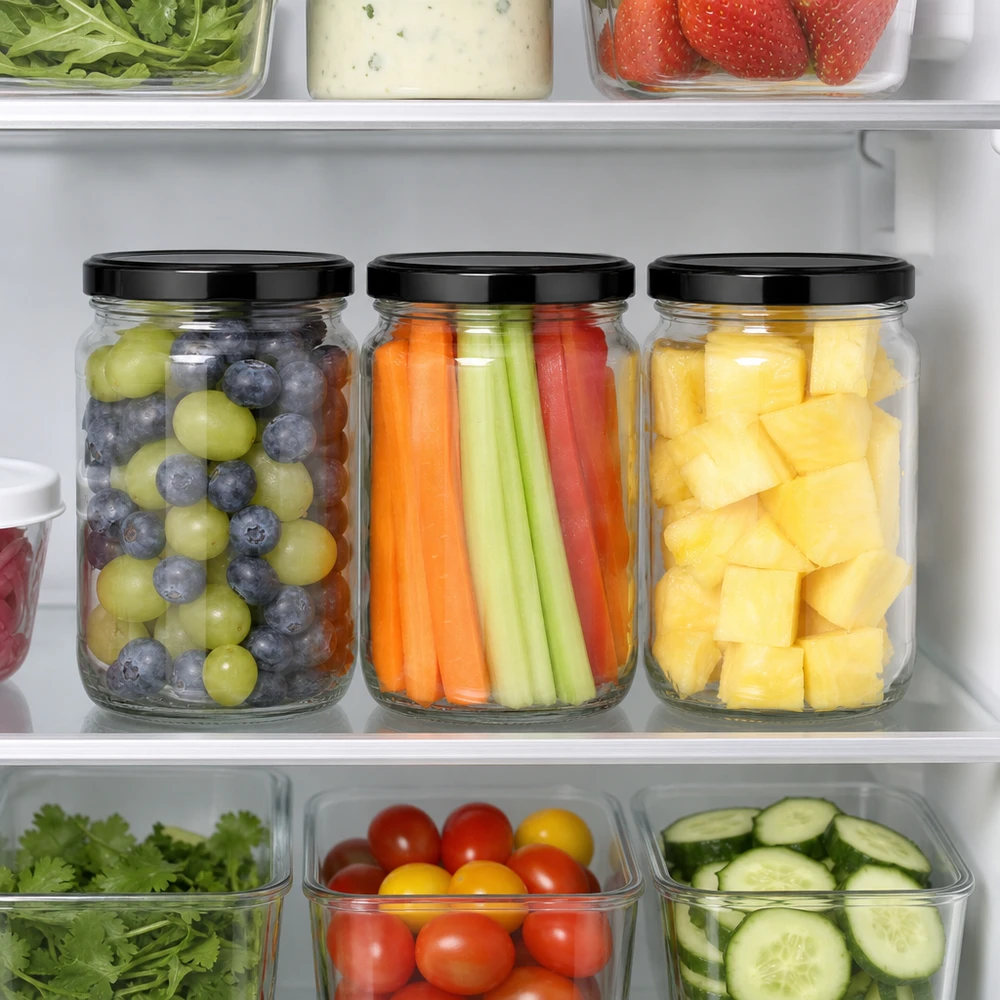 1700ml Verre rond avec couvercle BasicSeal noir UNiTWIST Réfrigérateur Organisation 1700ml verre rond noir BasicSeal couvercle fruits légumes Meal Prep aliments frais