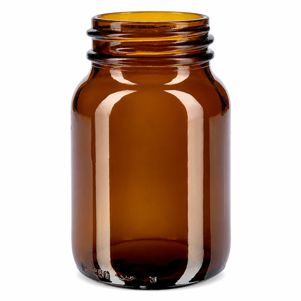 Bocal à col large en verre ambré 250 ml, goulot DIN 55, sans couvercle Bouteille en verre brun de 250 ml à large ouverture pour un remplissage facile
