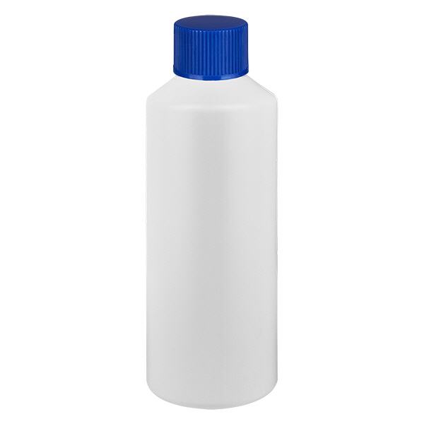 Flacon de pharmacie HDPE 100ml blanc, avec SV bleu Flacon de pharmacie HDPE 100ml blanc, avec SV bleu