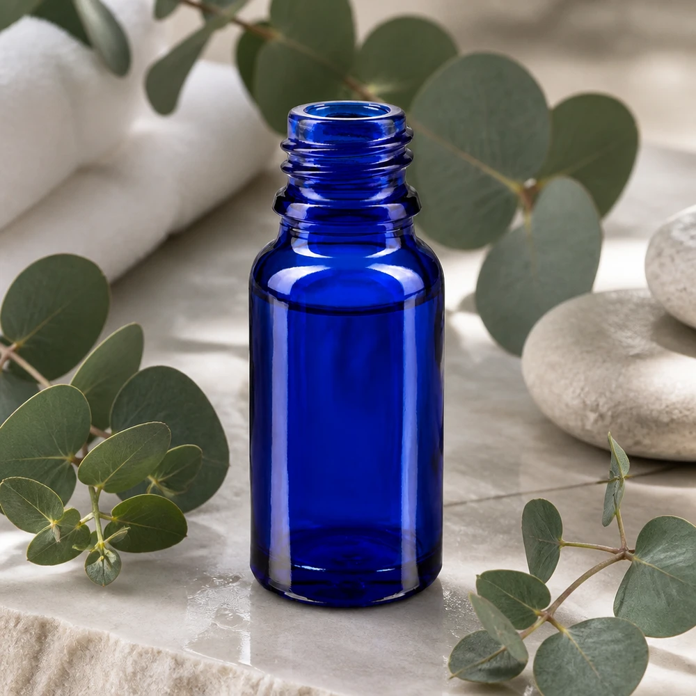 Flacon 10 ml DIN18 - verre bleu Bouteille de pharmacie pratique de 10 ml en verre bleu pour une utilisation mobile et les voyages