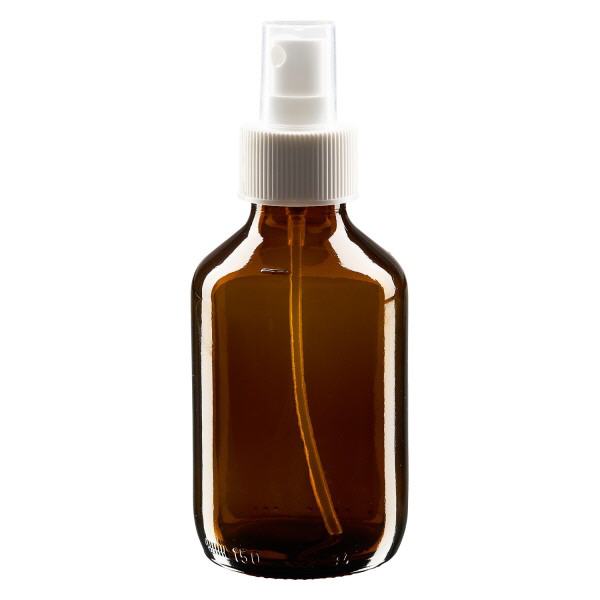 Flacon médical norme européenne de 150 ml avec spray blanc GCMI 28/410 et couvercle transparent, standard Flacon médical norme européenne de 150 ml avec spray blanc GCMI 28/410 et couvercle transparent, standard