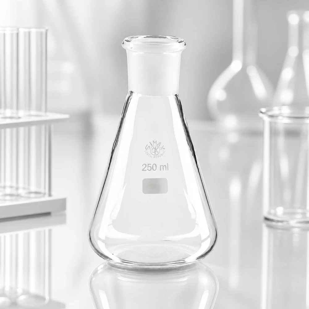 Erlenmeyer 250 ml col étroit, verre borosilicate avec rodage normalisé 29/32 Erlenmeyer 250 ml col étroit, verre borosilicate avec rodage normalisé 29/32