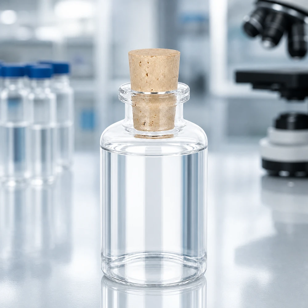 Flacon en verre clair 30 ml avec bouchon de liège 11/14 mm Wiederverschließbare Klarglasflasche 30ml mit Naturkorken für Probenaufbewahrung und Laborgebrauch
