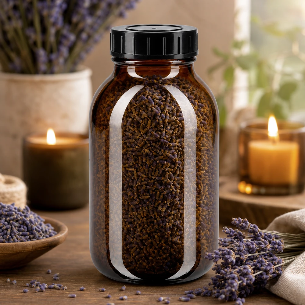 Bocal à col large en verre ambré 500 ml + couvercle à vis Bouteille en verre de 500 ml de haute qualité, de couleur marron, avec une grande ouverture pour faciliter le remplissage et la vidange.