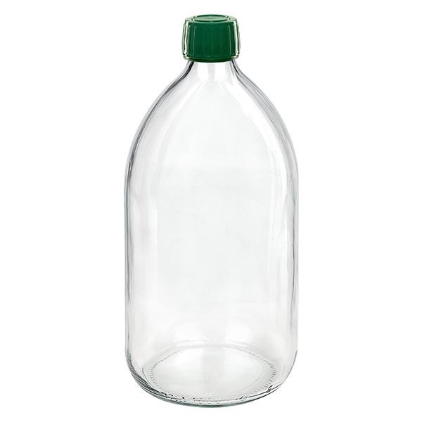 Flacon médical 1000 ml couleur claire avec bouchon verte Flacon médical 1000 ml couleur claire avec bouchon verte