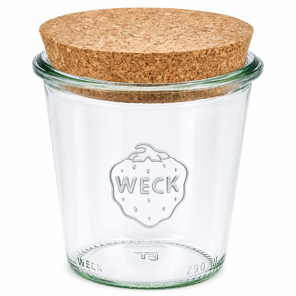 290ml bocal conique haut WECK RR80 avec bouchon nature WECK Pot renversé 290ml RR80 avec bouchon en liège naturel Couvercle Pot de conservation transparent pour le stockage et la conservation